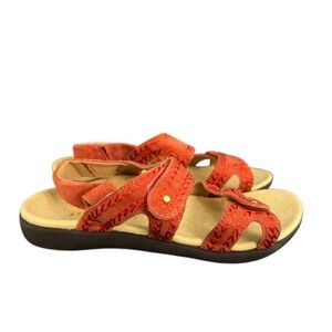 Revitalign Womens 6D Burnt Orange Suede Orthotic Sandals Embroidered Straps